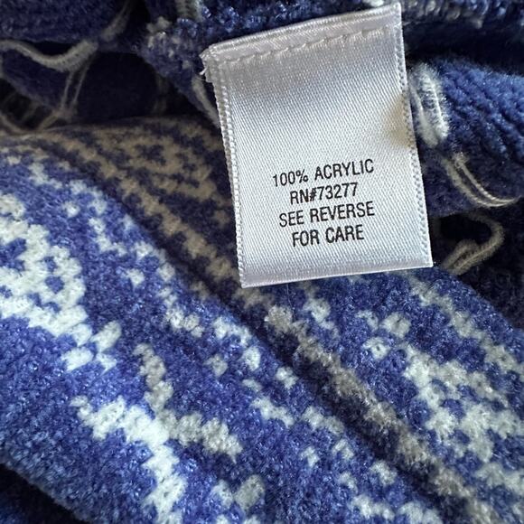 Periwinkle White Fair Isle Ski Sweater Silver Toggles Chenille Cardigan Winter - Picture 8 of 9